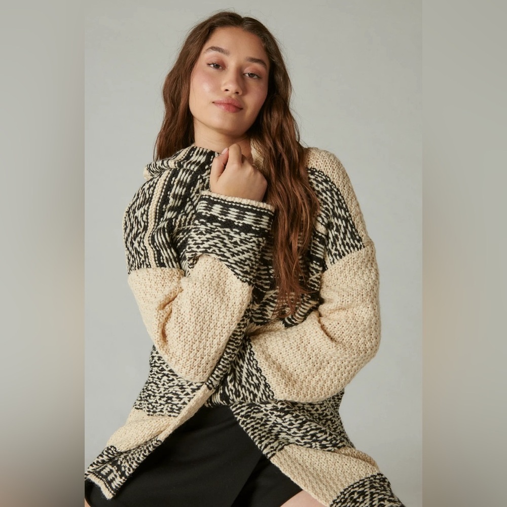 Lucky Brand Fairisle Coatigan Women’s Sz Small Chunky Knit Wool Blend Cardigan